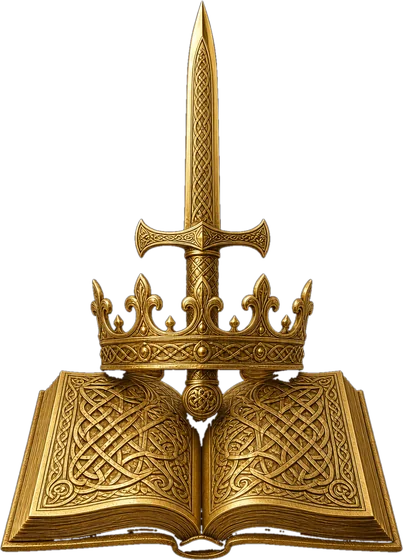 Chronicles of Sovereignty mark: an open book beneath a crown and a sword